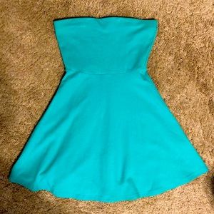 Express Teal Strapless Dress